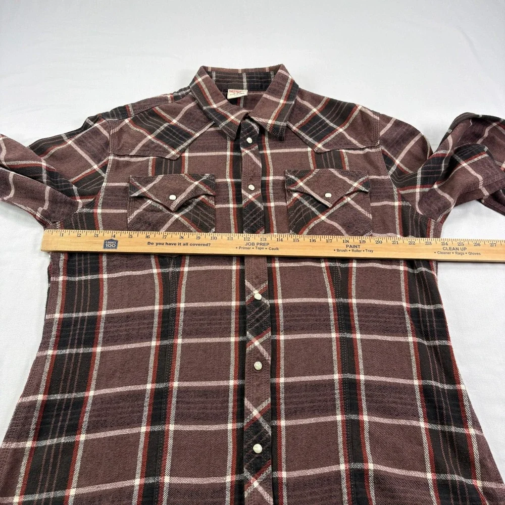 True Religion Flannel Shirt Mens 3XL Brown Plaid Western Pearl Snap Up Pockets